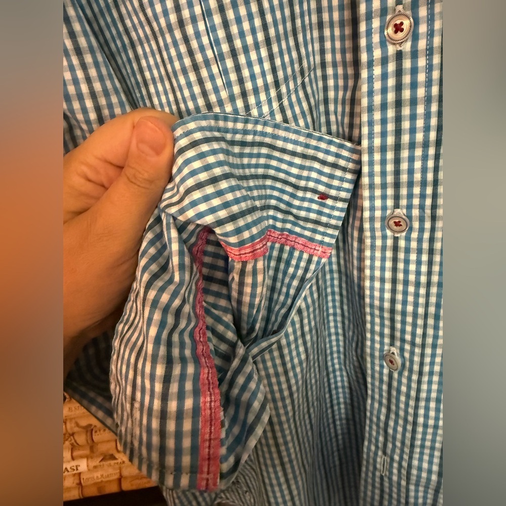 Robert Graham blue & green checked shirt with paisley print size XL - Picture 6 of 7